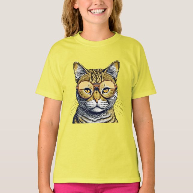 T-shirt Chat Kitty cool avec lunettes (Devant)