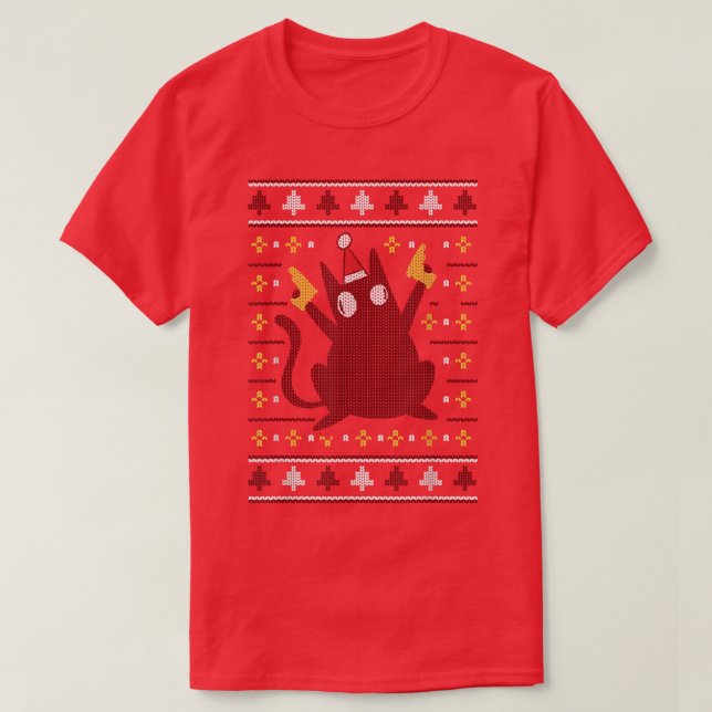 T-shirt Chat kitty drôle avec Casquette laide de Noël M (Design devant)