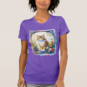 T-shirt Chat Kitty en fenêtre de fleurs