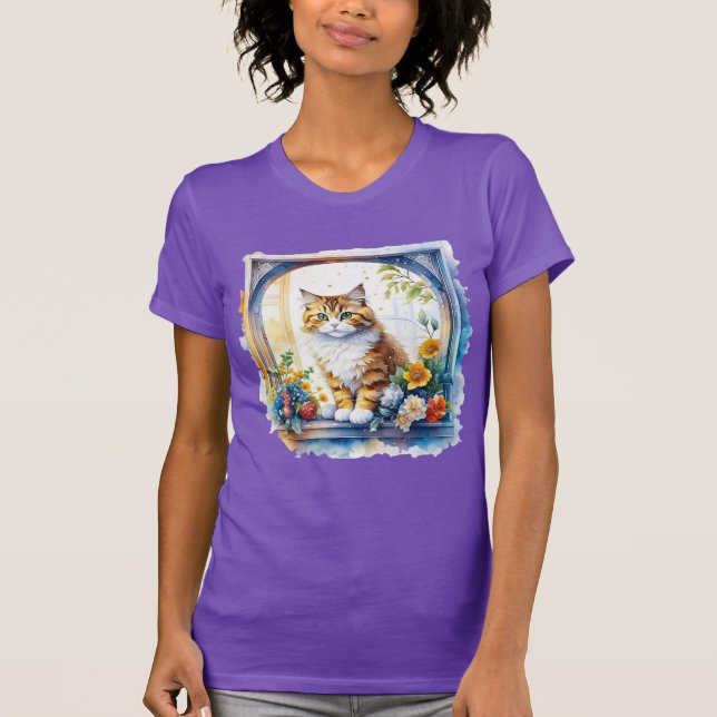T-shirt Chat Kitty en fenêtre de fleurs (Devant)