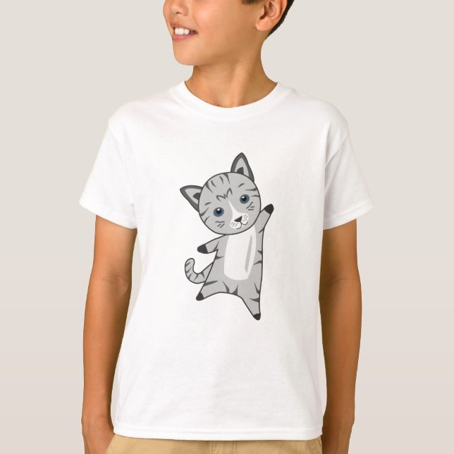 T-shirt Chat Kitty Gris Fourrure Nez mignon Animaux (Devant)
