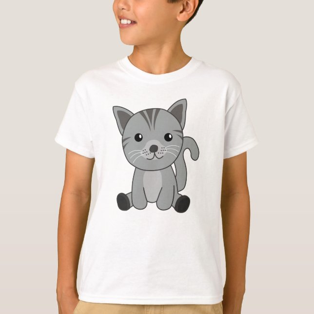 T-shirt Chat Kitty Gris Fourrure Nez mignon Animaux (Devant)