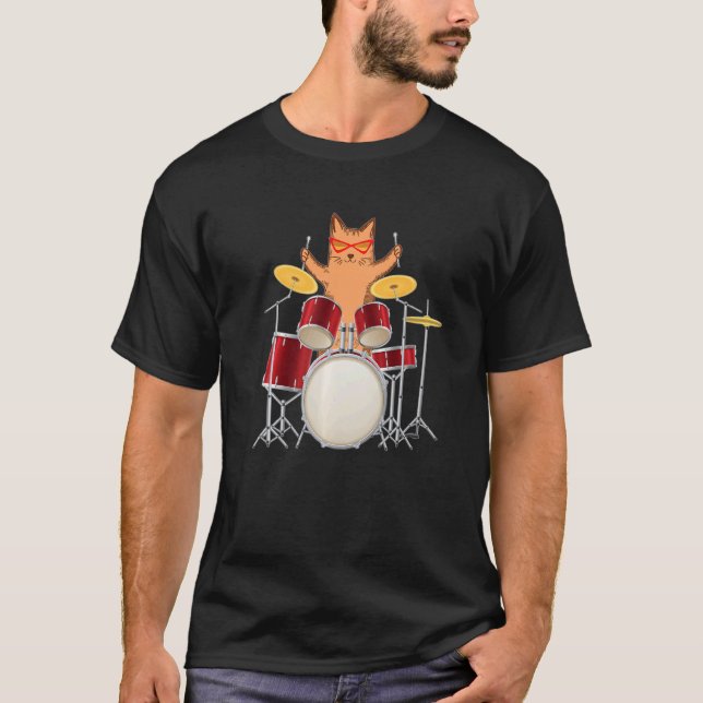 T-shirt Chat Kitty Hippy Groovy Cool Jouant de Son Batteri (Devant)