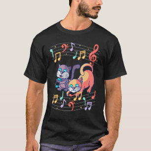 T-shirt Chat Kitty Jouant Note De Musique Clé De Sol Music