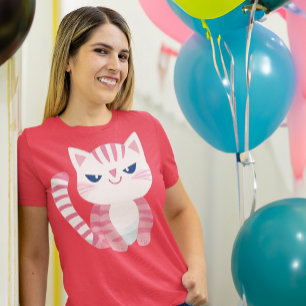 T-shirt Chat Kitty Rose Cute Drôle Avec Sourire Contenté