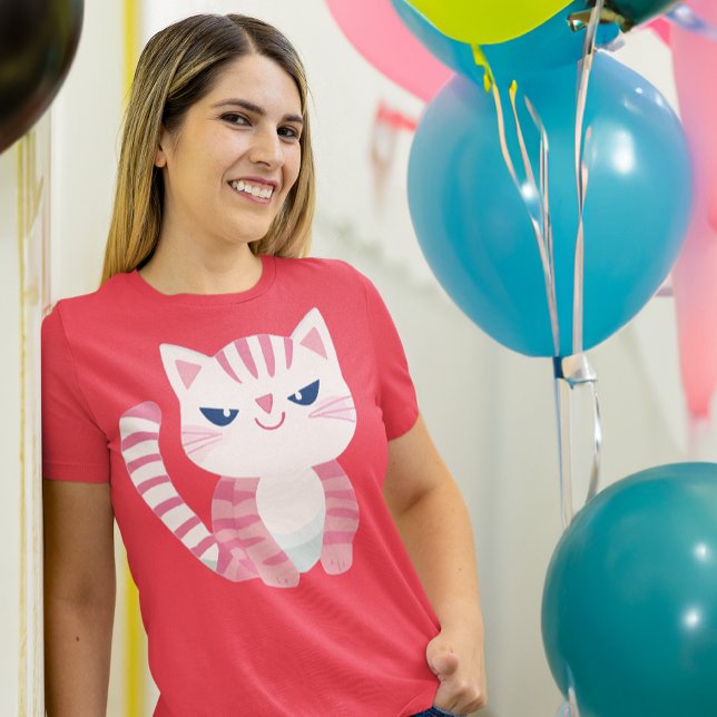 T-shirt Chat Kitty Rose Cute Drôle Avec Sourire Contenté (Créateur téléchargé)