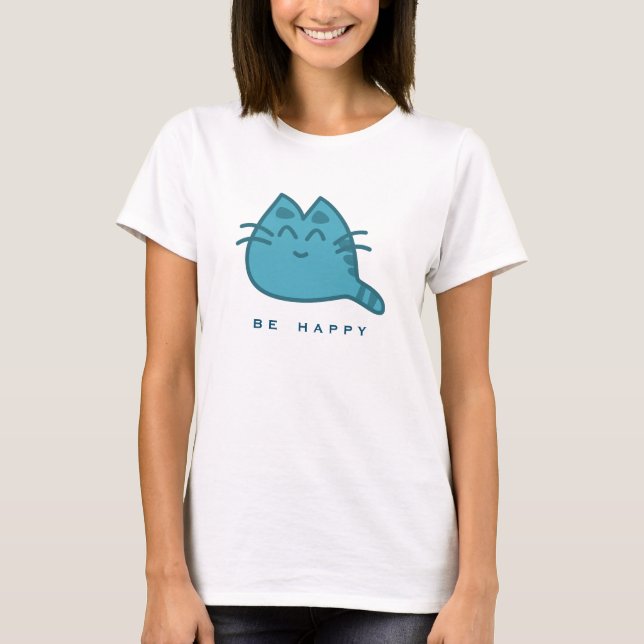 T-shirt Chat Kitty souriant bleu (Devant)