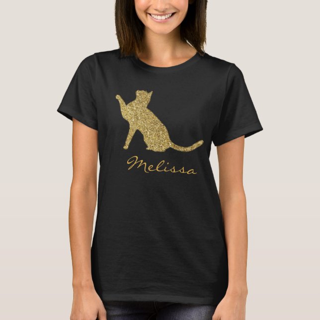 T-shirt Chat Kitty Sparkle Or Personnalisé (Devant)