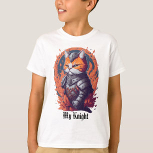 T-shirt Chat Knight Warrior avec feu