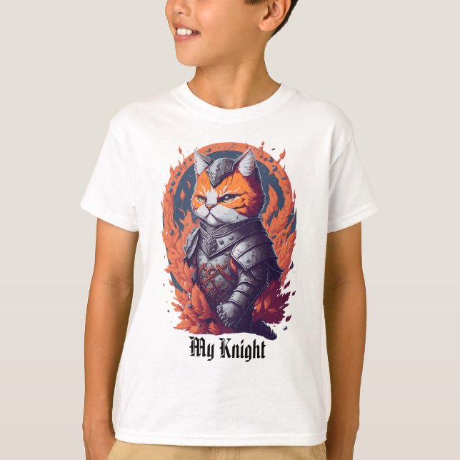 T-shirt Chat Knight Warrior avec feu (Devant)