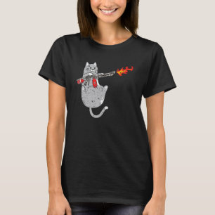 T-shirt Chat Lance-Flammes Félin Arme à Feu Kitty