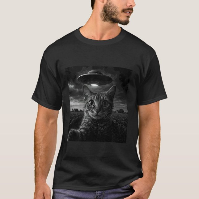 T-shirt Chat LaPerm selfie avec UFO (Devant)