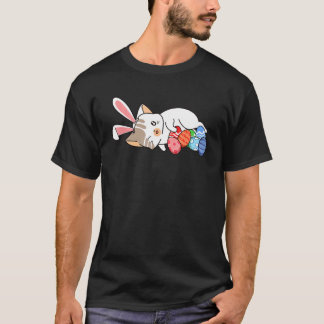 T-shirt Chat Lapin Oreilles Oeuf Chasse Paques Mignon Chat