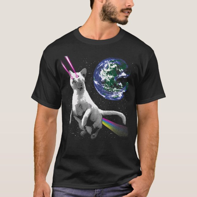 T-shirt Chat Laser Dans L'Espace - Astronaut Chat Devant P (Devant)