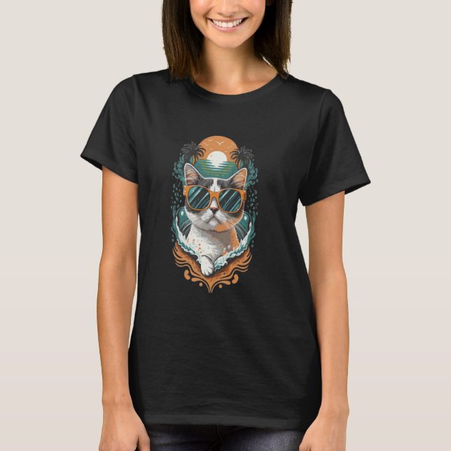 T-shirt Chat le plus cool avec des lunettes de soleil, cou (Devant)