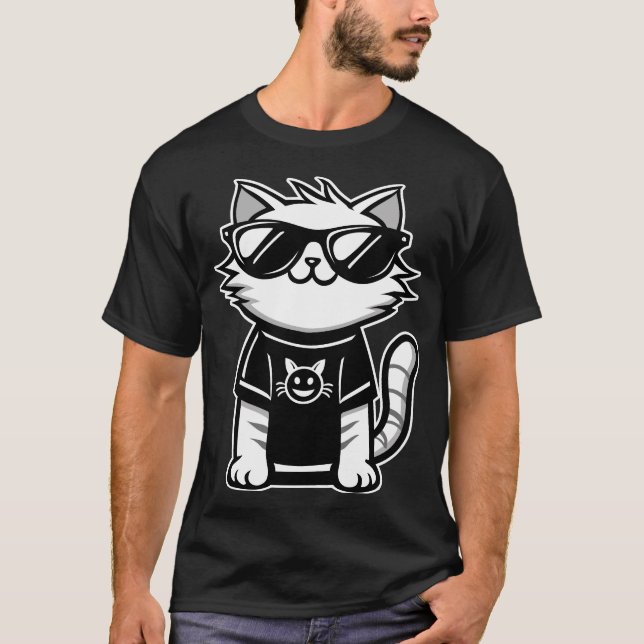 T-shirt Chat le plus froid avec lunettes de soleil Noir (Devant)