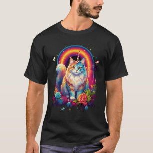 T-shirt Chat Licorne Kawaii Arc-en-ciel Mainecoon