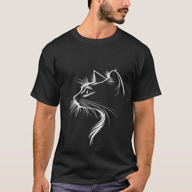 T-Shirt Chat Ligne d'Art Minimaliste (Devant)