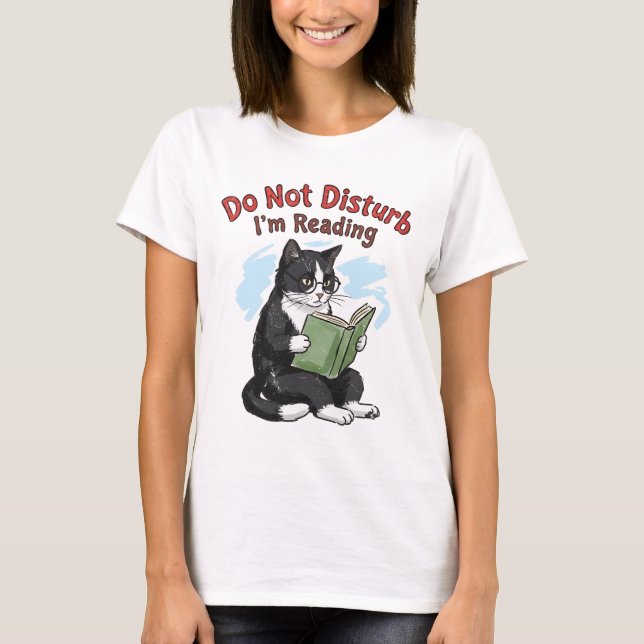 T-shirt Chat lisant un livre Ne pas déranger (Devant)