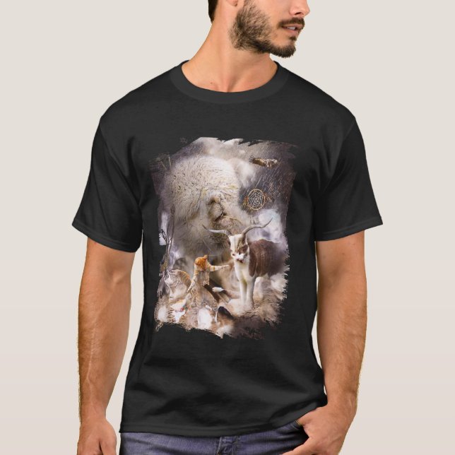 T-shirt Chat Llama - Llama Danse De Pluie Avec Chats (Devant)