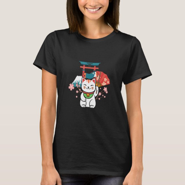 T-shirt Chat Lucky Japonais Sakura Torii (Devant)