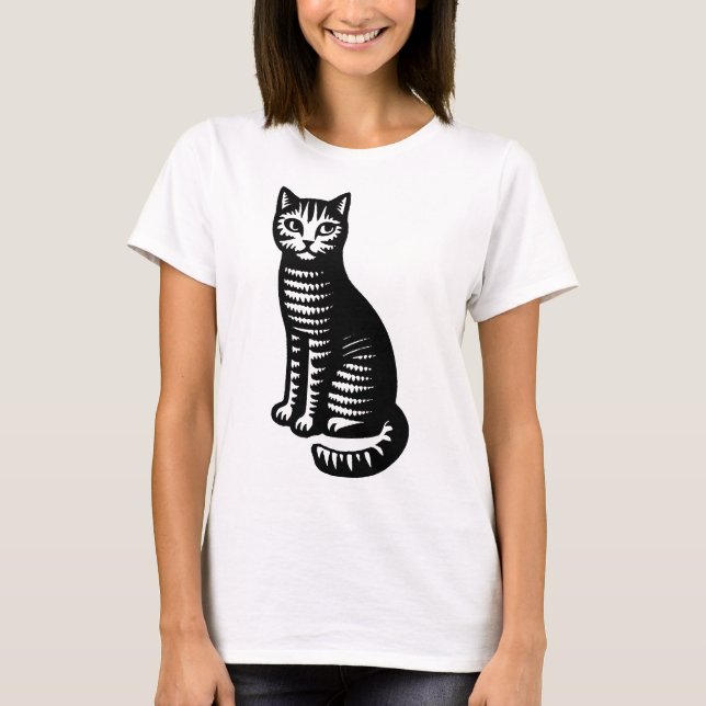 T-shirt Chat ludique style xylographie (Devant)