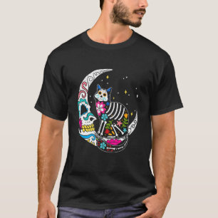 T-shirt Chat Lune Crâne de Sucre Dia de Los Muertos Mexica
