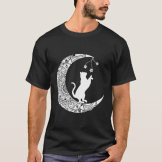 T-shirt Chat Lune Jouer Chat Drôle Mandala Croissant Lune 