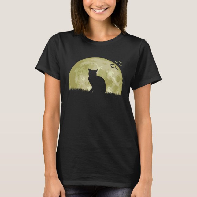 T-shirt Chat Lune Lumière Nuit (Devant)