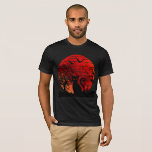 T-SHIRT CHAT LUNE ROUGE NUIT AMANT DES CHATS NOIRS