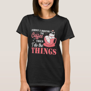 T-shirt Chat Lunettes de soleil d'abord Je bois café puis