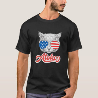 T-shirt Chat Lunettes de soleil Drapeau américain Cute Kit