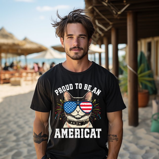 T-shirt Chat Lunettes de soleil Drapeau américain Fier d'ê (Créateur téléchargé)