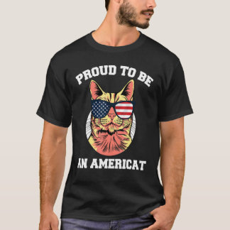 T-shirt Chat Lunettes De Soleil Drapeau Américain Fier D'ê