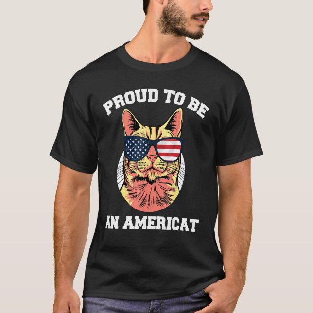 T-shirt Chat Lunettes De Soleil Drapeau Américain Fier D'ê (Devant)
