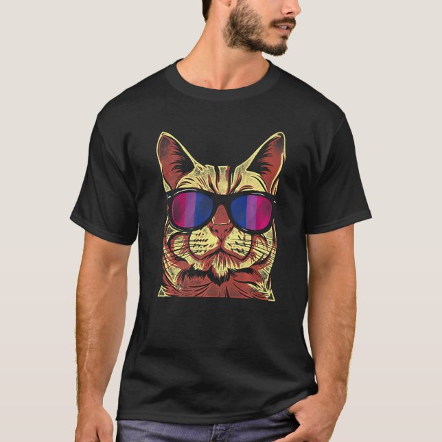 T-shirt Chat Lunettes de soleil Drapeau de fierté Bi Bisex (Devant)