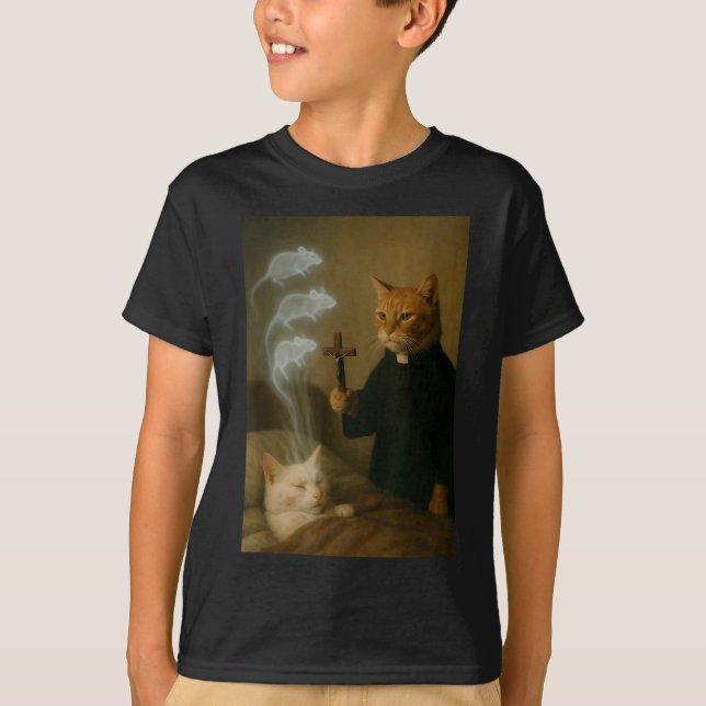 T-shirt Chat mage Mème Chat Exorcisme Souris Drôle Fantais (Devant)