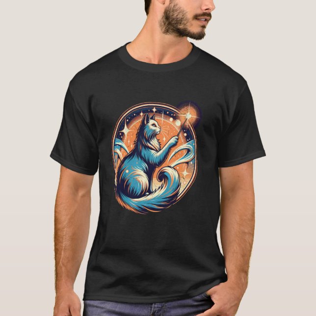 T-shirt Chat Magique avec Éléments Célestes Art 4 (Devant)
