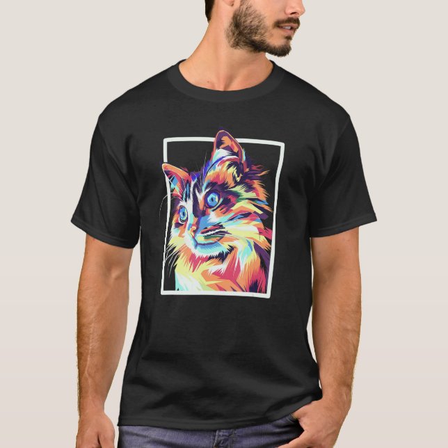 T-shirt Chat Maine Coon Coloré Pop (Devant)
