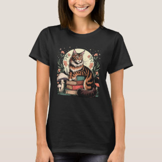T-shirt Chat Maine Coon Cottagecore & Lecteur de Livres Fa