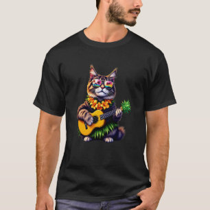 T-shirt Chat Maine Coon Hawaïen & Ukulele Ananas Été