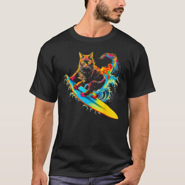 T-shirt Chat Maine Coon Surf (Devant)