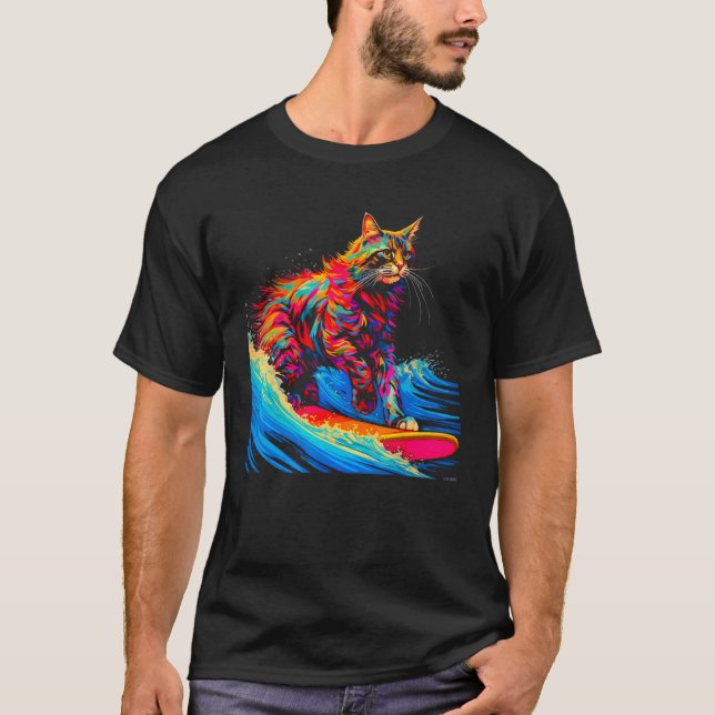 T-shirt Chat Maine Coon Surfant Surf (Devant)