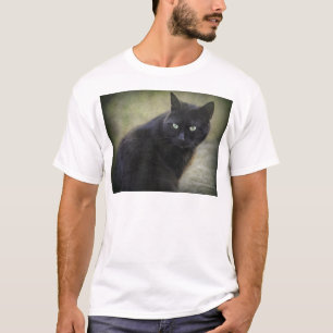 T-shirt Chat mâle noir aux yeux verts