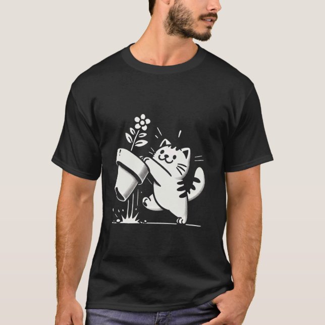 T-shirt Chat Malicieux Renverse Pot Drôle Halloween (Devant)