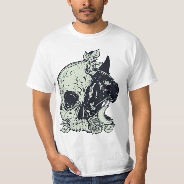 T-shirt Chat malin avec crâne (Devant)