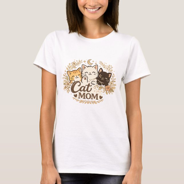 T-Shirt Chat Maman Boho | T-Shirt Boho Floral Chat (Devant)