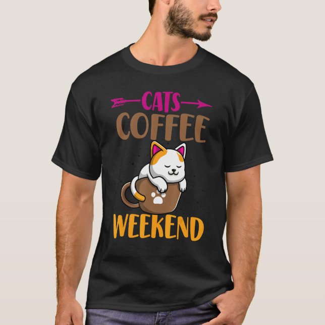 T-shirt Chat Maman Caféine Chat Chats Café Week-ends (Devant)