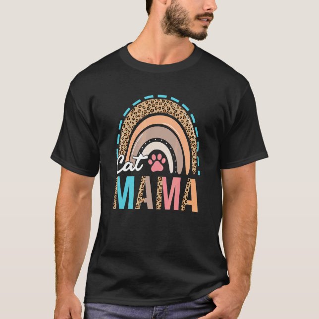T-shirt Chat Maman Léopard Arc-en-ciel Maman Animal de com (Devant)