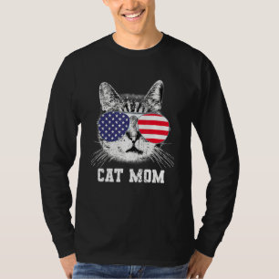 T-shirt Chat Maman Lunettes de soleil nous Drapeau Chat Ma